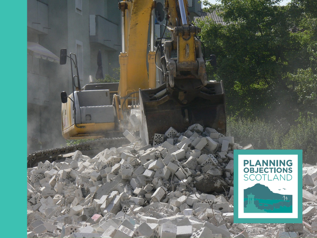 Construction site OS Excavator undertaking Earth Works with planning object in Scotland logo